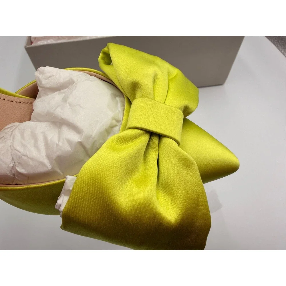 #B134 Dee Ocleppo Pumps Sz. 35 Lime Green NWB Satin Bow Stiletto Heel